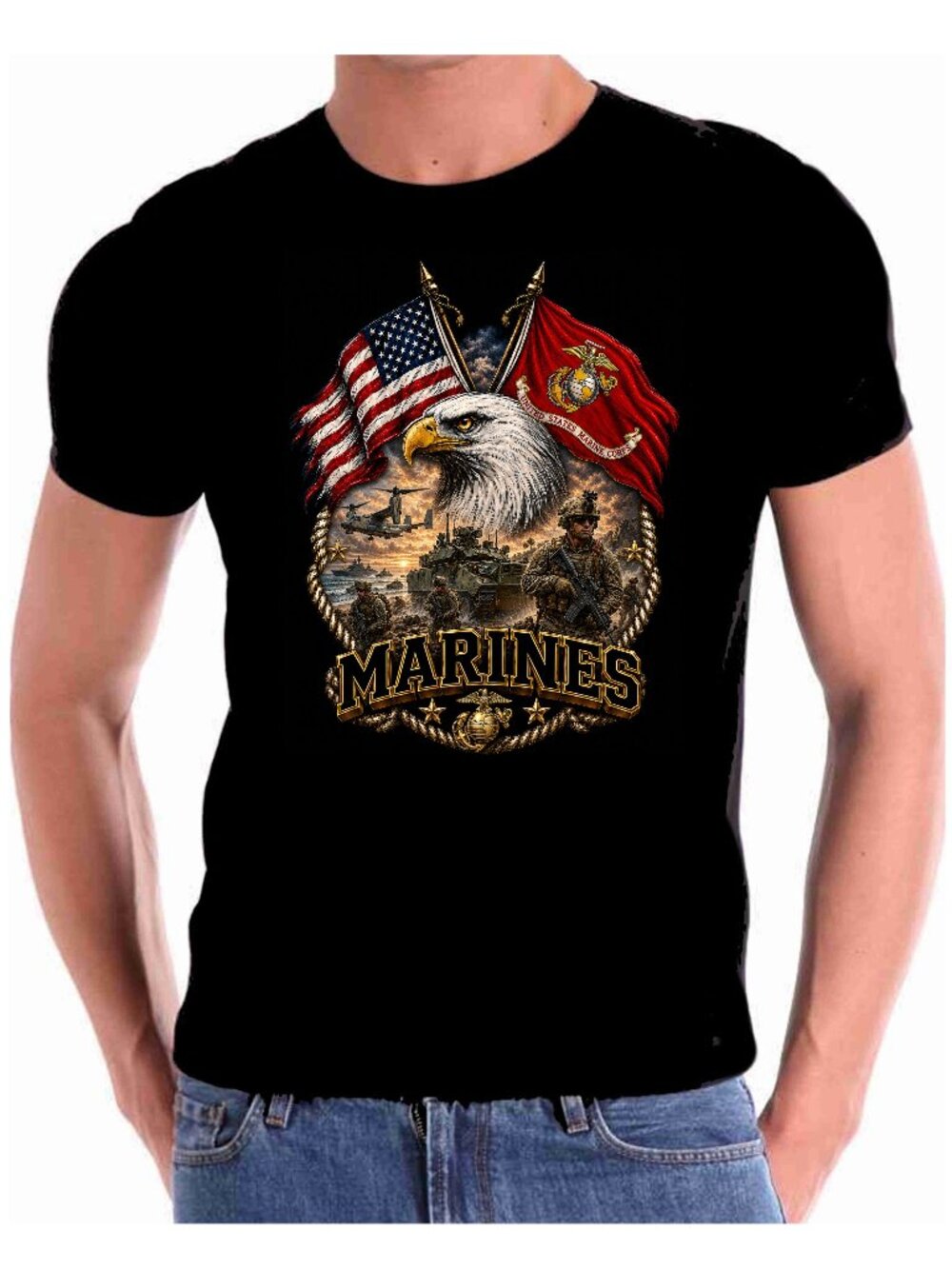 Marines T shirt Military Service Soldier 100% all Coton Gildan T shirt